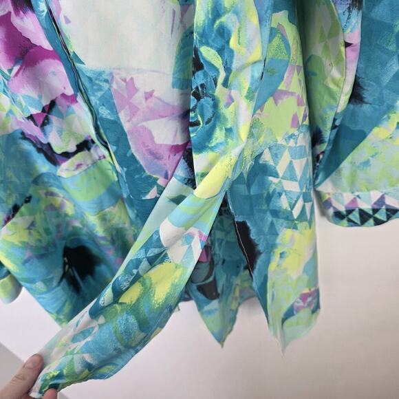 Worthington Green Blue Neon Eclectic Floral Long Sleeve Button Up Size 2X - Picture 4 of 7